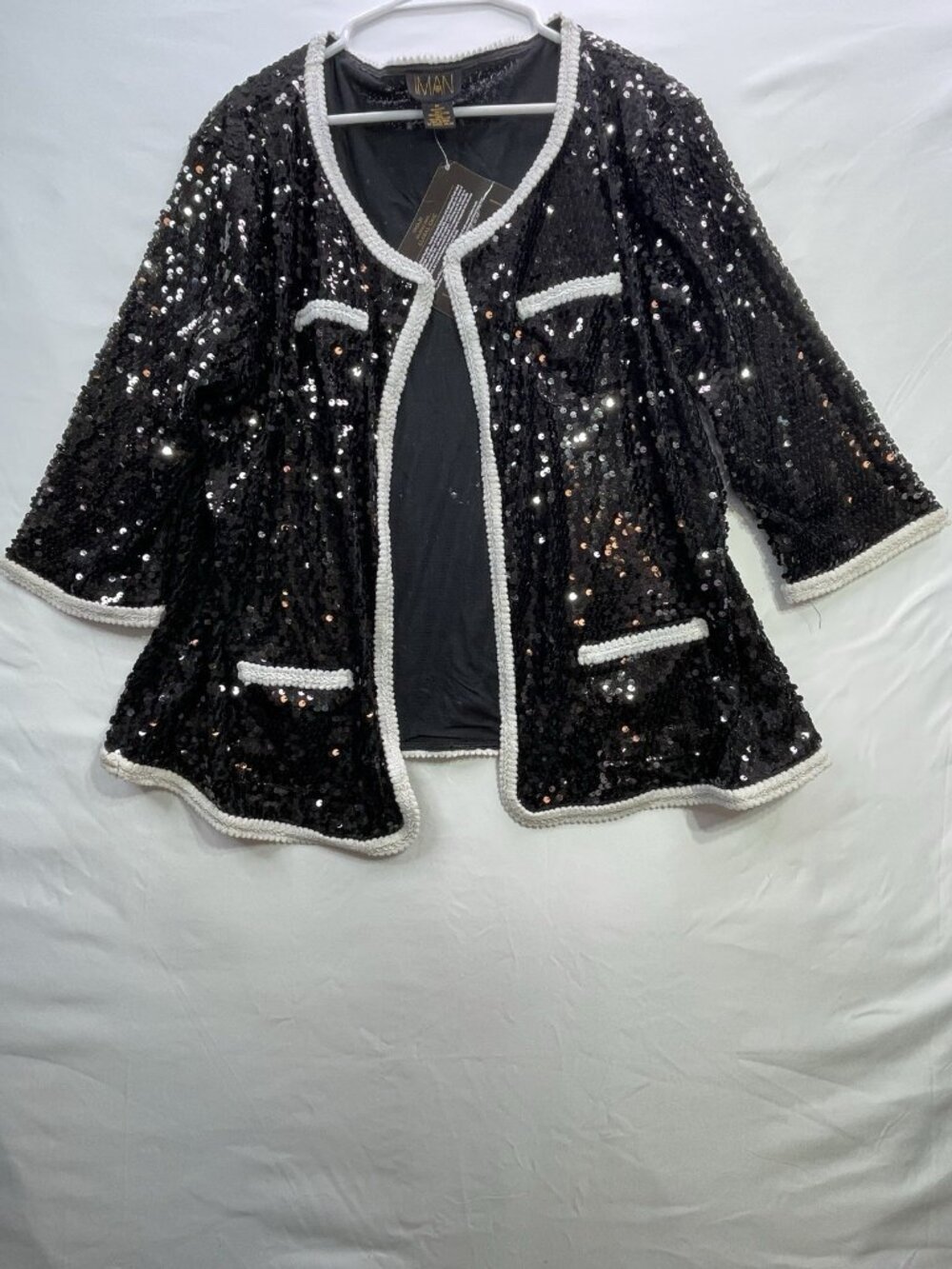 IMAN Sequin Jacket Blazer Black/White Size 2XL NWT New Formal  New Year